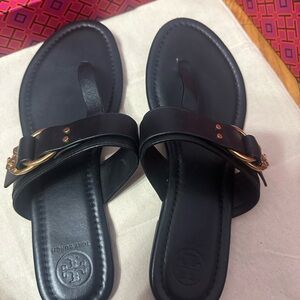 Tory Burch Black Sandals with Gold Accent